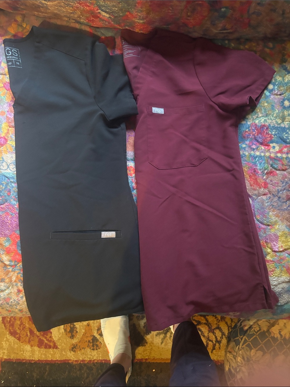 FIGS Technical collection small maroon top and XS black top.